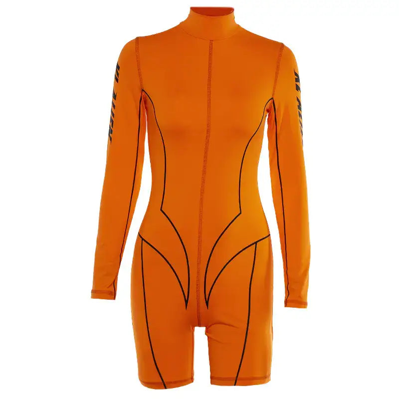 Printed Sports Long Sleeve Fitness Bodysuit