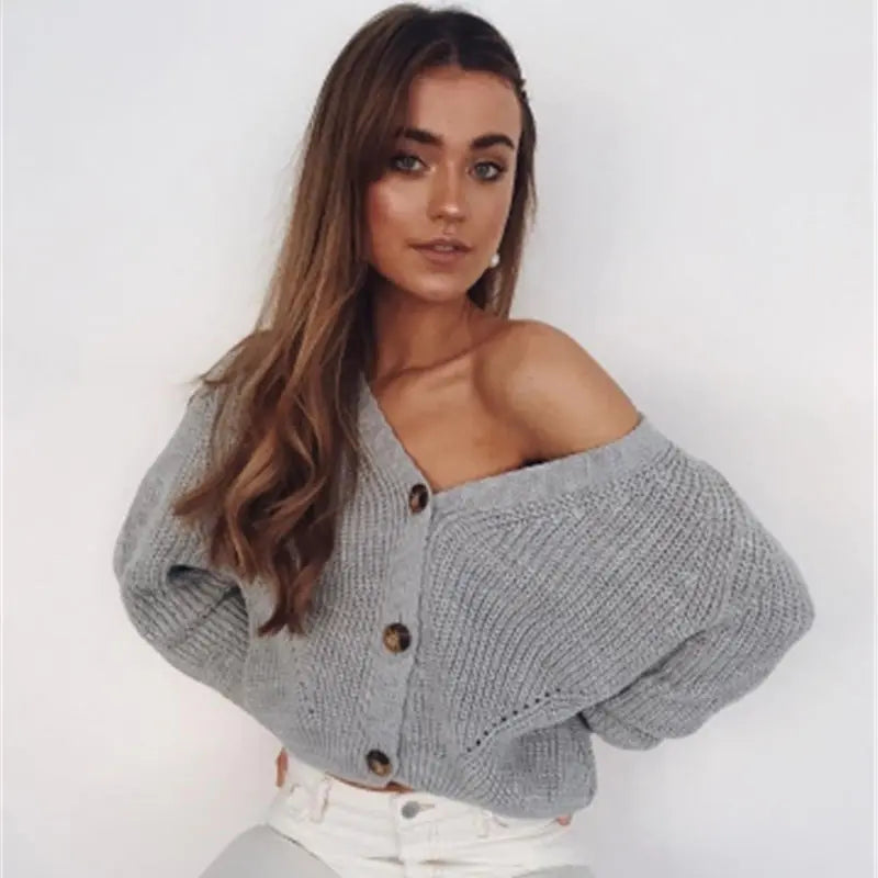 Solid Colour Button Cardigan Sweater