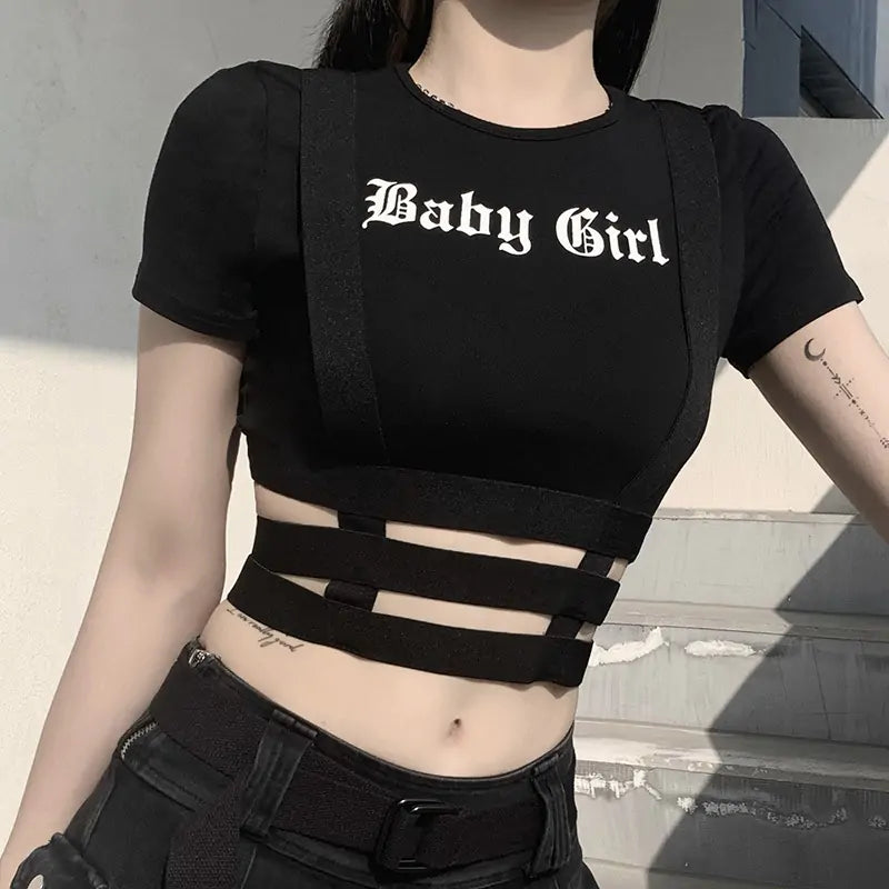 Ladies Crop Top O-Neck T-shirt