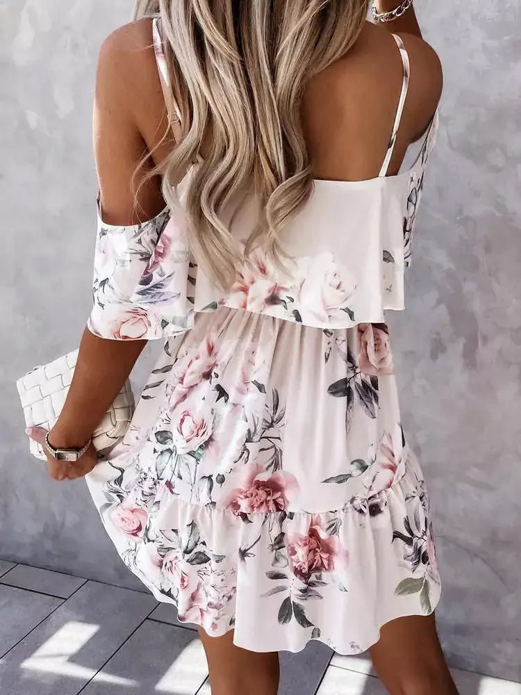 Off Shoulder Floral Mini Dress - Woman`s Clothing