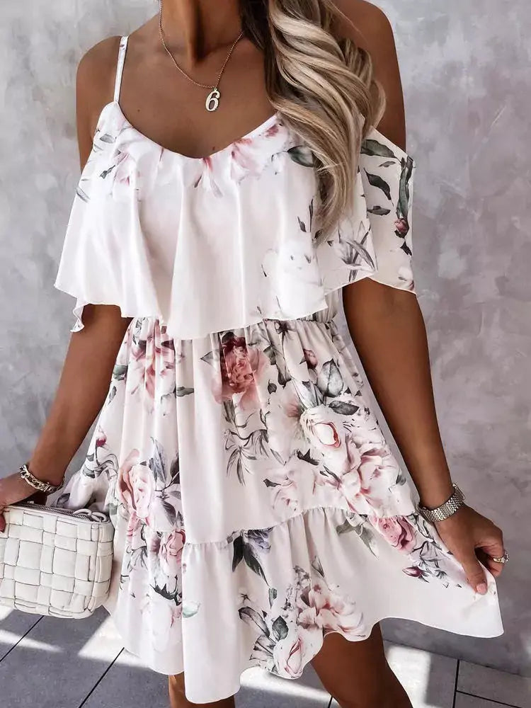 Off Shoulder Floral Mini Dress - Woman`s Clothing